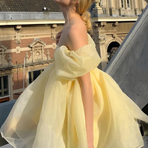 Selkie Pale Yellow Puff Sleeve Mini Dress - Picture 2 of 10